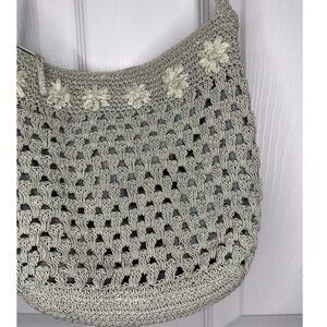 Crochet Shoulder Bag With Flower Appliques Beige Boho‎ Evening Bag